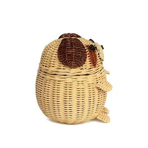 Handmade <b>Small</b> Dog Rattan Storage <b>Basket</b> with Water Hyacinth Lid Nursery Organizer Cartons Decorative Animal Artwork - Product Image 3