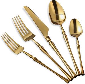 Vajilla de diseño elegante, juego de cubiertos de Metal dorado con mango redondo delgado para el hogar y la boda, juegos de cubiertos - Product Image 1