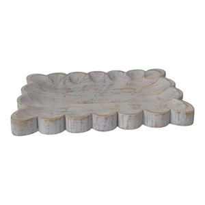 Bandejas vacías con borde festoneado para servir, forma rectangular texturizada, Juego de 2, decoración de mesa y cocina de madera de mango blanco tallado a mano - Product Image 1