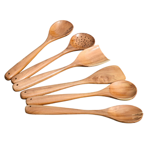 Ensemble d'ustensiles de cuisine en bois de teck de qualité supérieure, 6 pièces, écologiques, sûrs, antiadhésifs, durables, cuillères de cuisine, spatules, fête - Product Image 4