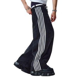 Pantalones Vaqueros Anchos para Hombre al por Mayor, Estilo Casual Retro, Vaqueros de Algodón con Múltiples Bolsillos y Pierna Ancha, Largos hasta el Suelo - Product Image 3