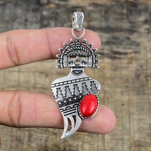 Tendance 925 argent Sterling corail pierres précieuses pendentif bijoux à la main argent Boho Style pendentif bijoux pour femmes cadeau pour les filles - Product Image 2