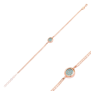 Turquoise Stone Raund Shape <b>Charm</b> Bracelet Turkish Handmade Wholesale 925 Sterling Silver Jewelry - Product Image 1