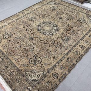 Turkish Vintage Rug, 9.8x12.7 ft Oversize Rug, <b>Brown</b> Blue Floral <b>Wool</b> Rug - Product Image 2