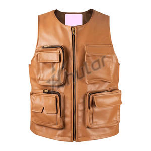 เสื้อกั๊กหนังสำหรับนักขี่จักรยานสีน้ำตาลสำหรับผู้ชายเสื้อโค้ทสำหรับใส่แข่งรถจักรยานยนต์ไซส์ใหญ่พิเศษดีไซน์เฉพาะ - Product Image 1