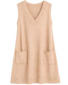 <b>Beige</b> Womens Knitted Sleeveless Sweater Vest V Neck Soft Acrylic Winter Layering Casual Custom Manufacturer OEM Wholesale Design - Product Image 1