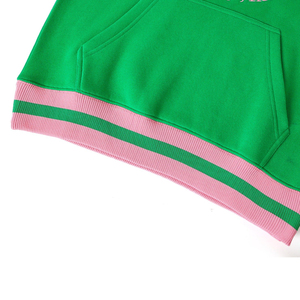 Sweat-shirt en chenille vert imprimé hiver durable AKA 1908, bande rose respirante, bord côtelé doré, poche kangourou - Product Image 4