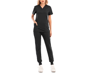 Spandex femmes col en v tricot panneau gommage haut + pantalon dentisterie uniforme chirurgical hommes infirmière médicale gommages uniformes ensembles - Product Image 6