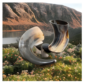 Véritable corne de bière en céramique médiévale de 10-12 oz, fabriquée à la main, 12-15 pouces, véritable corne de boeuf, tasse Viking avec support en cuir. - Product Image 3