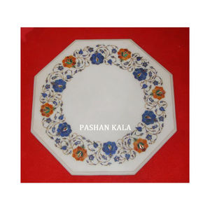 Mármol blanco puro hecho a mano con acabado fino y mesa con incrustaciones de flores de forma octogonal pulida suave para decoración del hogar - Product Image 1