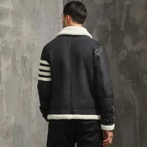 Denny & Dora Veste d'hiver en cuir véritable gris en toile de mouton coupe régulière pour hommes Imperméable et respirant - Product Image 4