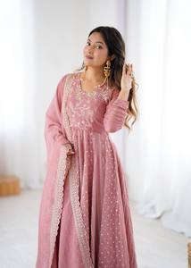 Zain Exports lanza nuevo diseñador indio/paquistaní fiesta desgaste vestido Pent Dupatta tela crujiente seda totalmente Flair Reversible - Product Image 6