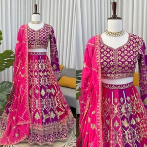 Conjunto de Lehenga Choli de Georgette Sintética para Mujer VASTRA COTTAGE con Dupatta, Bordado con Hilo y Lentejuelas, 4.80 Metros, Estilo Flair para Fiestas - Product Image 5