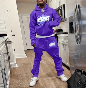 Custom 2 Piece Flared Sweatpants And Hoodie Hip Hop Streetwear Sets Tracksuit For Men - Product Image 6