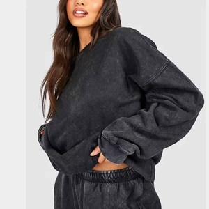 Haute qualité 100% coton Streetwear ensemble femmes pantalons de survêtement et sweat à capuche avec Patch de broderie lavé à la pierre personnalisé pour l'été - Product Image 5