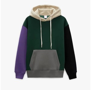 Sweat à capuche surdimensionné en polyester/coton teint uni pour l'hiver de haute qualité avec conception de blocs multicolores patchwork personnalisés pour hommes - Product Image 1