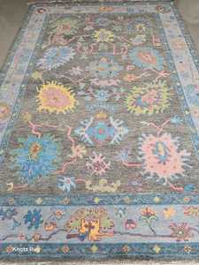 Tapis en laine tricoté à la main Oushak de haute qualité gris bleu Design turc disponible en 9x12 8x10 10x14 12x15 tailles pour le salon - Product Image 6