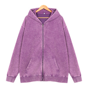 Custom 500 Gsm Hoodie Drop Shoulder Zip-up Hoodies Custom Color sólido Lavado con ácido Heavyweight Basics Hoodie - Product Image 5