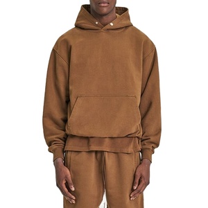 Venta al por mayor de encargo de la gota del hombro caqui Botón de cuello en blanco de peso pesado 600 Gsm de gran tamaño sudaderas con capucha de lujo para los hombres - Product Image 1