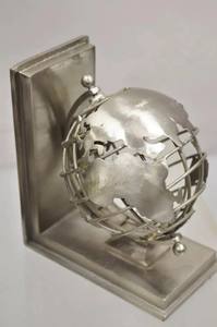 Restoration Hardware Industrial Modern Metal Spinning <b>World</b> <b>Globe</b> Bookends Heavy Duty Silver Desk Decor Pair - Product Image 3
