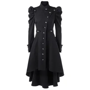 冬季时尚女装哥特式大衣透气女士固体复古黑色定制尺码女士长裙外套哥特式风格