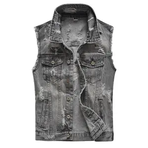 2023 Wholesale Spring Summer Korean Casual Fashion Ripped Youth Plus Size Men Grey Denim Vest