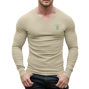 Camisa de manga larga con cuello en V para hombre, básica, informal, para uso diario, tela suave, ligera, camisas de manga completa - Product Image 1