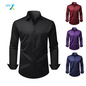 Camisa de vestir formal para hombre Camisa DE BODA informal de negocios con botones de manga larga elástica sin arrugas Terciopelo Anti-Pilling - Product Image 1