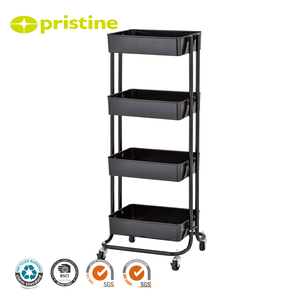 Black 4-Tier Metal Storage Cart with <b>Wheels</b> Movable Multilayer Organizer for Home Office Use - Product Image 4