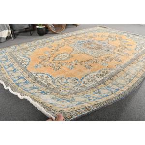 Alfombra de lana azul naranja Vintage 5,6X8,3 pies estilo clásico Tabriz área grande pasillo turco forma Rectangular alfombra de habitación de látex - Product Image 5