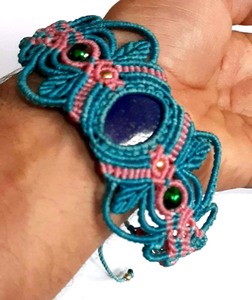 <b>Gold</b> Plated Macrame Hand Braided Bracelet Popular Oval Shaped Lapis Lazuli Gemstone for Gift - Product Image 2
