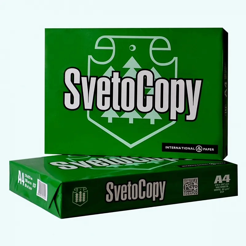 100% целлюлоза 80 г/м2, бумага SvetoCopy A4, бумага SvetoCopy A4, копировальная бумага A4, заводская цена