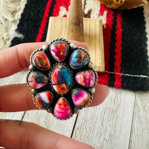 Southwest Handmade Multi-Stone and <b>Sterling</b> <b>Silver</b> <b>Adjustable</b> Cluster <b>Ring</b> - Product Image 1