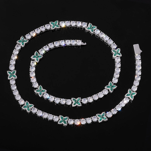 Conjunto de collar y pulsera de tenis con flores de moissanita estilo hip hop, lujoso y llamativo, para mujer, joyería hip hop, regalo para bodas y fiestas. - Product Image 2