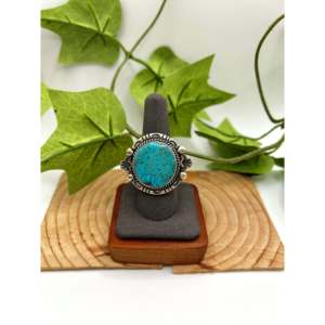 Fred Francis Highgrade Kingman Turquoise & Sterling Silver <b>Adjustable</b> <b>Ring</b> with Bezel Setting Everyday Wear <b>Ring</b> - Product Image 2