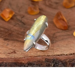 Natural Labradorite Teardrop Prong Set <b>Ring</b> 925 Sterling Silver Handmade Boho <b>Statement</b> Jewelry Unique Wedding and Anniversary - Product Image 2