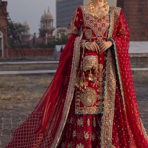 Stylish <b>Kurta</b> Lehenga Dress with Heavy Embroidery Beautiful Beaded Crystal Glass Stones Dabka Work Style Made of <b>Silk</b> - Product Image 1