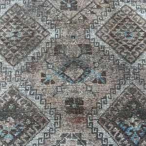 2.6x3.9 ft Small Turkish Vintage Rug, <b>Brown</b> Check <b>Wool</b> Rug - Product Image 5
