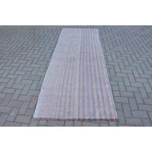 Alfombra moderna de lana a rayas blancas y rosas para adolescentes, 3,4x9,1 pies, entrada rectangular/dormitorio, Patchwork con respaldo de látex para verano - Product Image 1