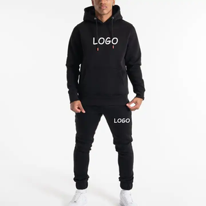 Conjunto Deportivo de Dos Piezas para Hombre, Sudadera con Capucha Negra y Pantalones Deportivos, Logotipo Personalizado, Ropa Deportiva Informal - Product Image 2