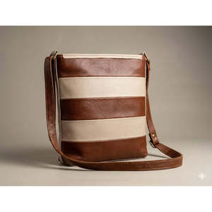 Sac bandoulière en cuir de vachette pleine fleur pour femme - Sac à bandoulière en cuir véritable marron rayé ivoire avec fermeture éclair, personnalisable OEM ODM avec logo - Product Image 1