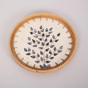 Plateaux ronds en rotin nacré meilleure qualité plateau décoratif artisanal naturel personnalisation accepter - Product Image 1