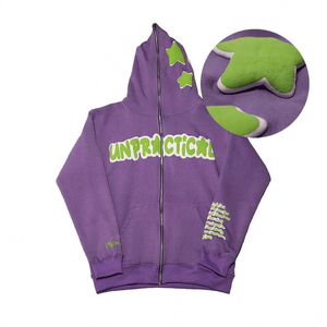 2025 sólido invierno con capucha hombres Regular Fit 100% algodón logotipo personalizado 3D Puff impreso Streetwear sudaderas con capucha - Product Image 3