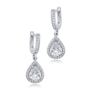 Pear Shape Clear Zircon Stones Wholesale Handmade Turkish 925 Sterling <b>Silver</b> <b>Dangle</b> <b>Earrings</b> - Product Image 3