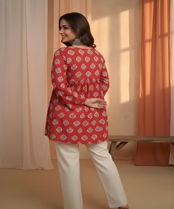 Kurti de Algodón con Estampado Elegante para Uso Diario, Color Rojo - Product Image 6