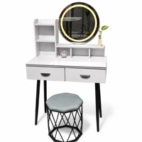 Coiffeuse moderne en verre avec miroir éclairé et armoire de rangement extensible, bureau de maquillage de luxe minimaliste, ensemble pour petite chambre