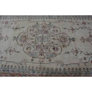 Classic Beige <b>Pink</b> Vintage Turkish Rug 5.4 X 10.2 ft <b>Wool</b> Patchwork Pattern for Teen Living Room Latex Rectangle Striped Hallway - Product Image 5