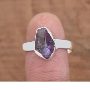 Anillo de amatista cruda Anillo de regalo de piedra púrpura ajustable de Plata de Ley 925 - Product Image 1