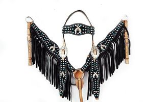 Vente en gros Premium Quality Nouveau Design Cuir Cheval Western Headstall avec cuirasse avec frange en daim à un prix abordable - Product Image 3