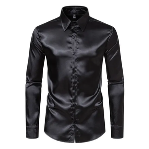 Camisa de Vestir Casual de Negocios para Hombre, con Solapa de Satén, Manga Larga, Corte Entallado, Ropa de Trabajo de Oficina, Camisa Formal Elegante - Product Image 5